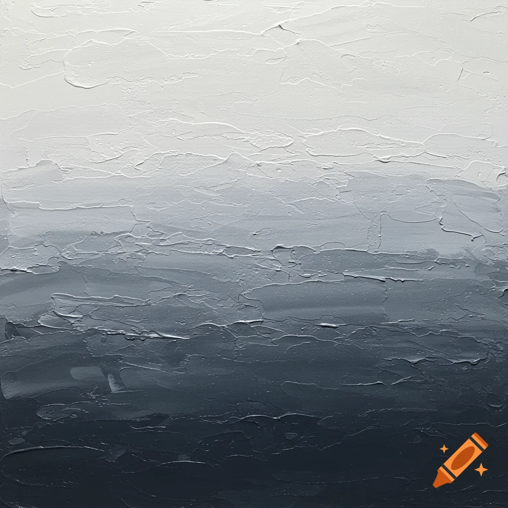 Abstract oil painting with a gradient from white to dark gray and thick textures.
