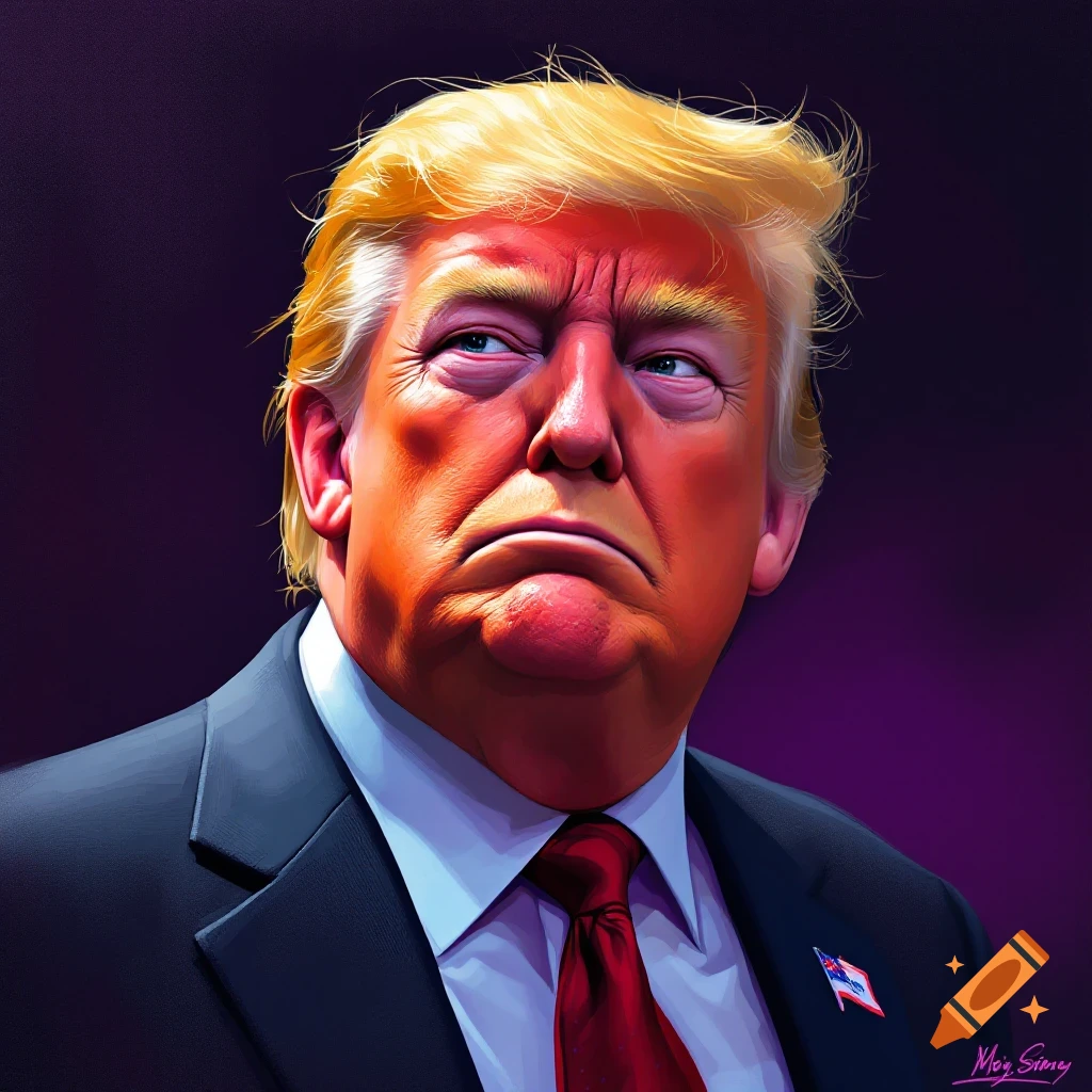 A portrait of Donald Trump with a sad expression