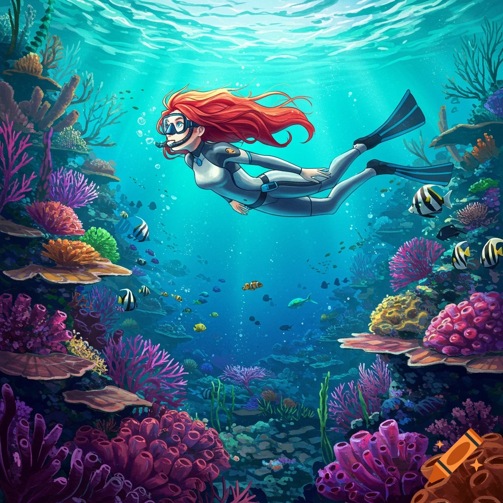 A woman is snorkeling in a colorful coral reef with fish.