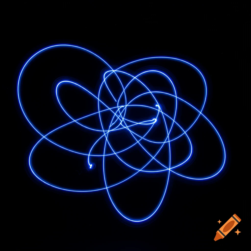Abstract blue light trails swirl and loop against a black background.