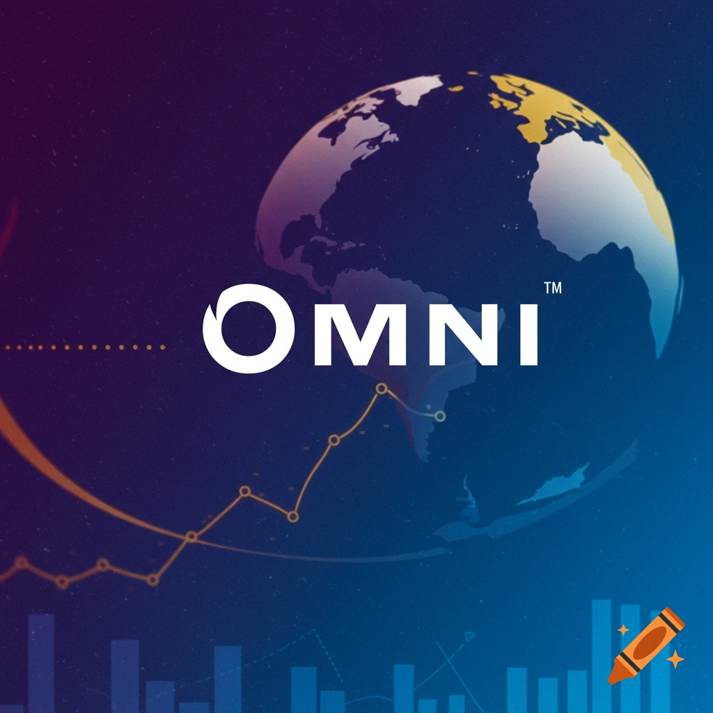 Digital graphic with a globe, graphs, and the text OMNI™