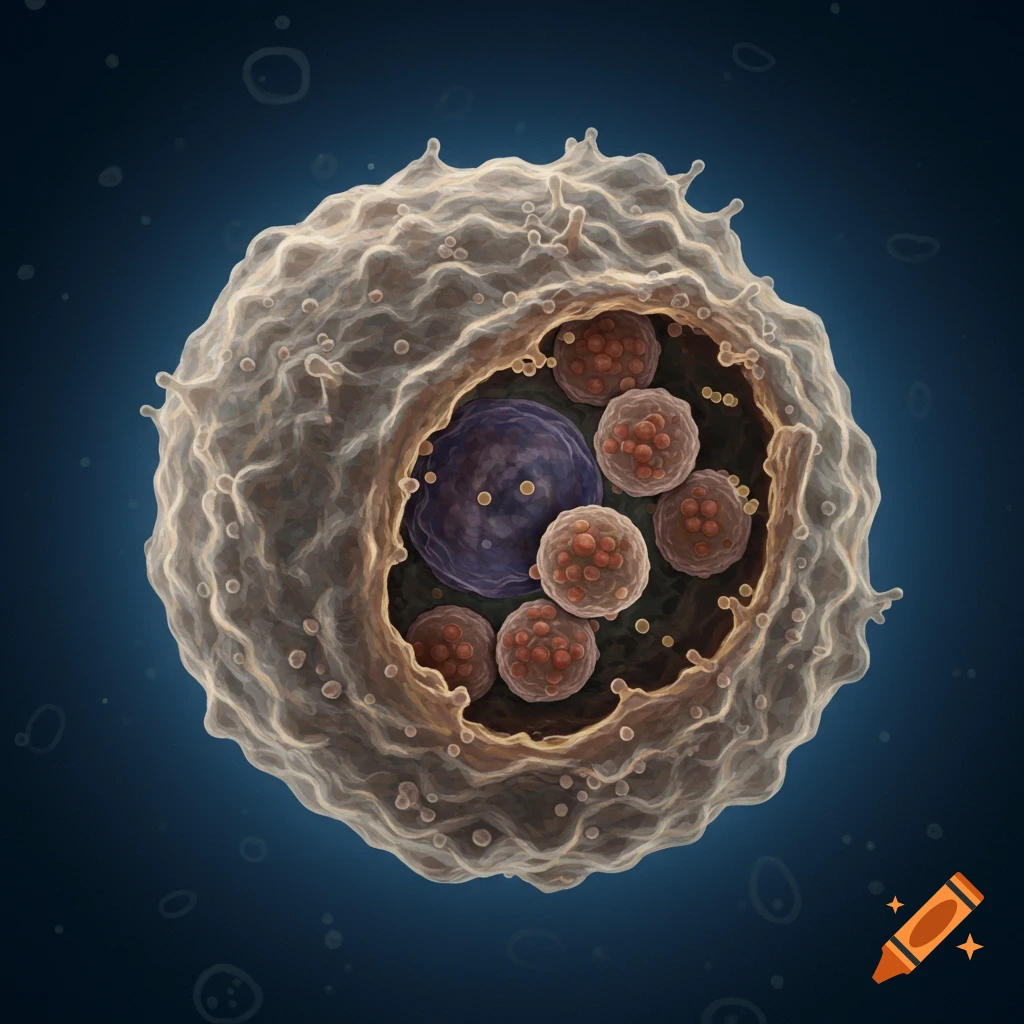 A macrophage cell showing internal structures.