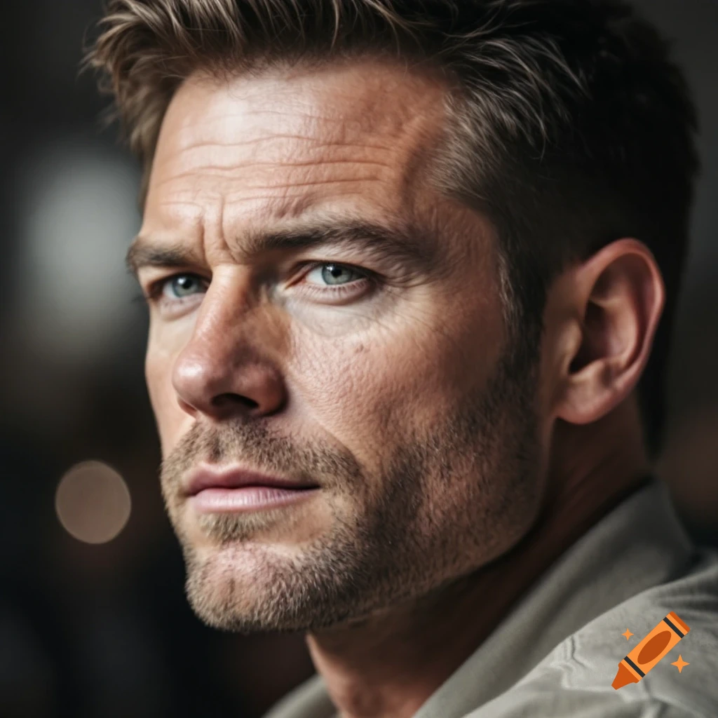 Close-up portrait of a man with blue eyes and a short beard.