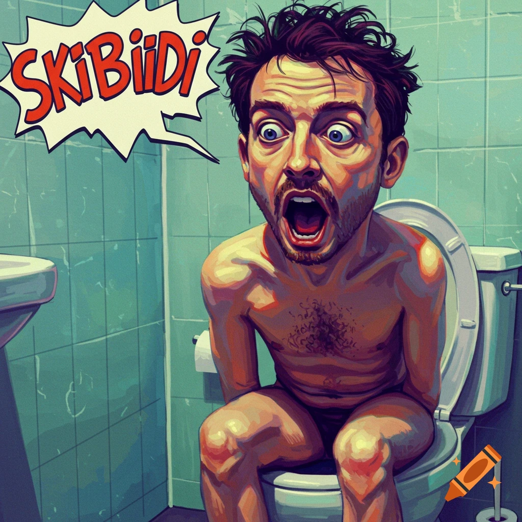 a man on a toilet saying SKiBiDi in a speech bubble
