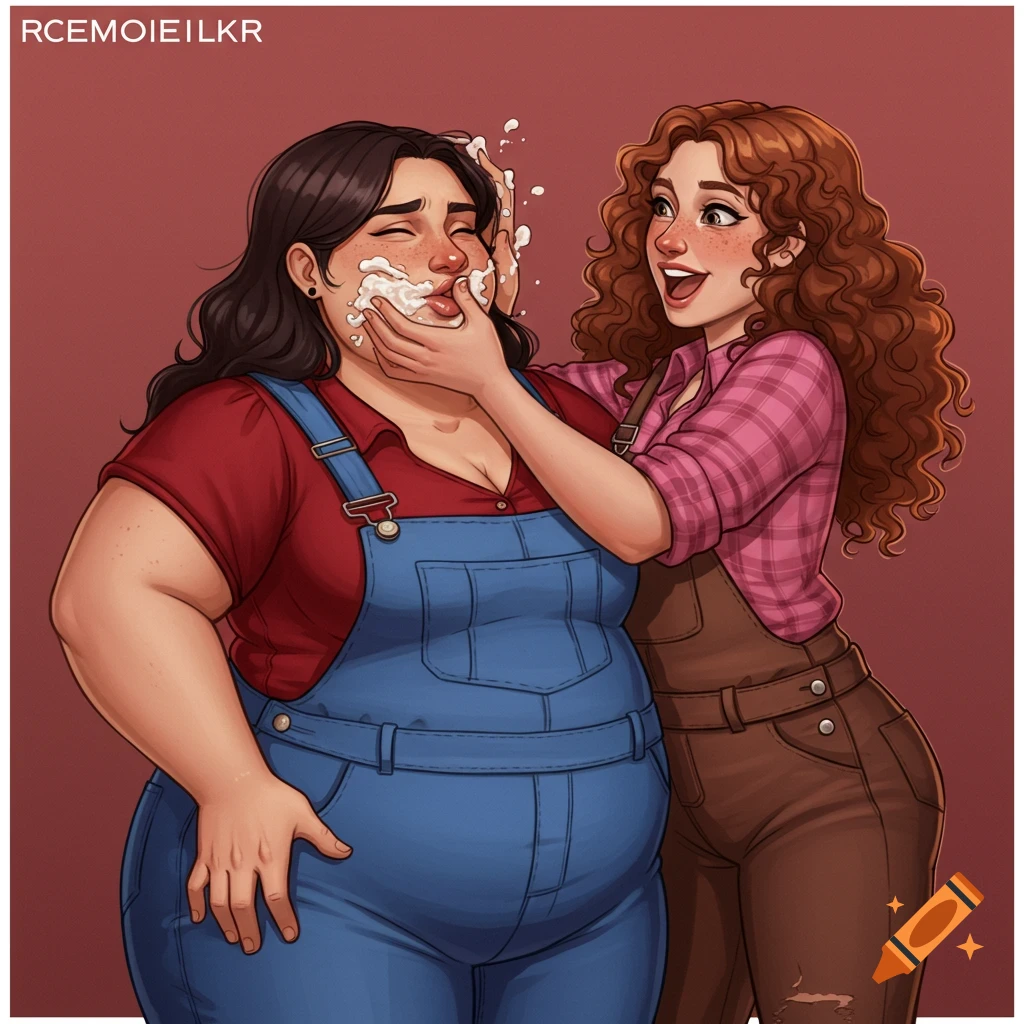 Two women, one getting cream pie in the face.
