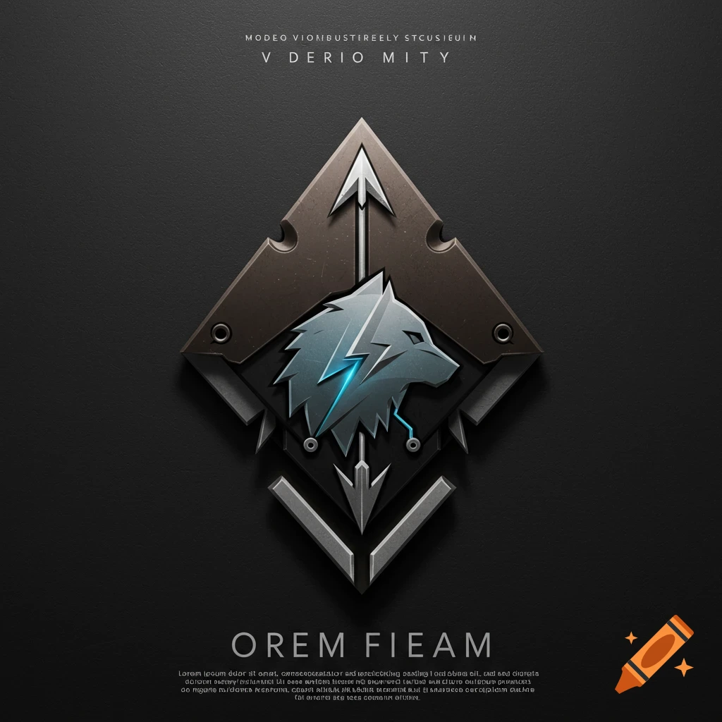 A stylized logo featuring a wolf head with electrical elements inside a metallic arrowhead shape on a dark background.