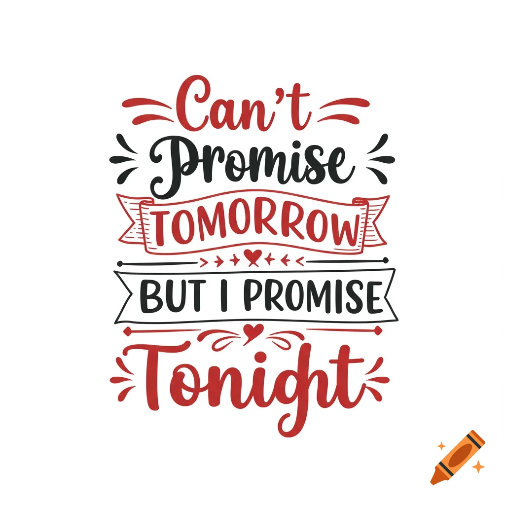Text graphic reading 'Can't Promise Tomorrow But I Promise Tonight' in decorative script and block letters