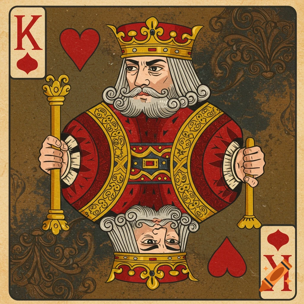 A digital illustration of a King of Hearts playing card.