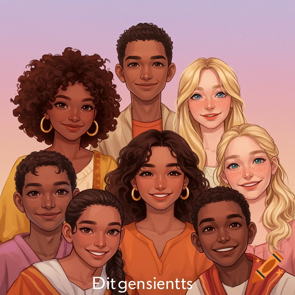 A diverse group of smiling people against a soft pastel background.