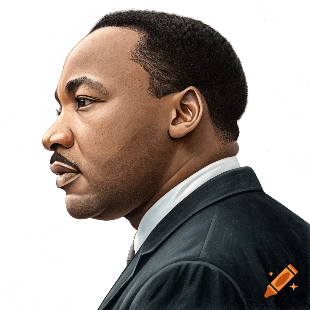 Realistic illustration of Martin Luther King Jr. in profile.