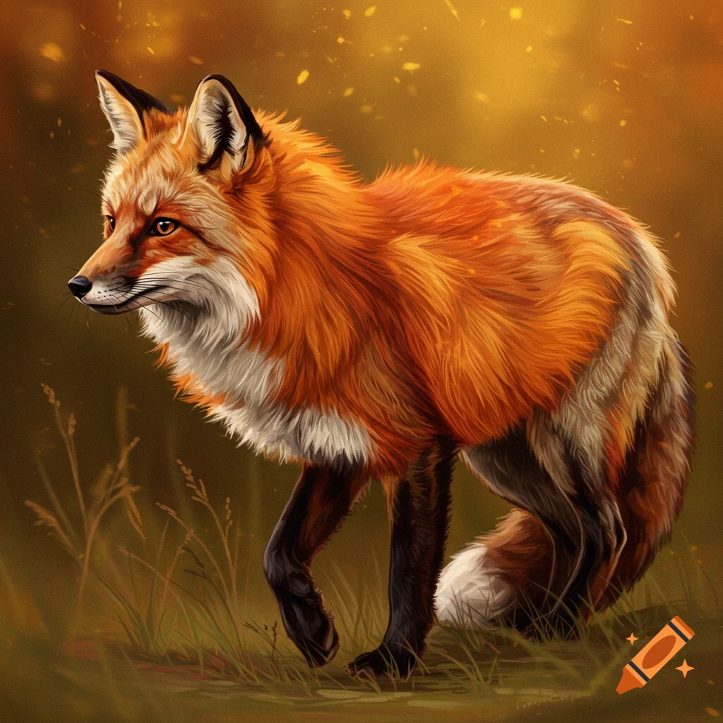 A red fox is walking through the grass.