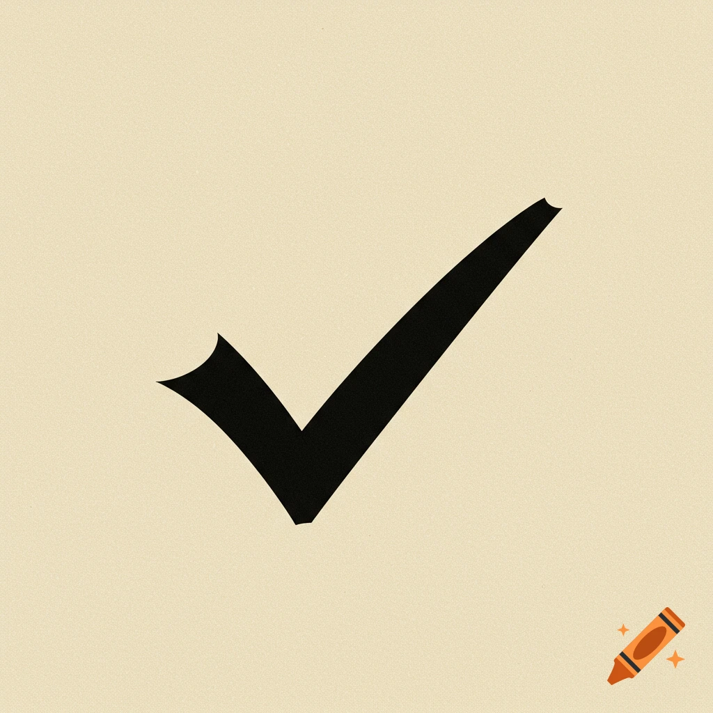 A black checkmark on a beige background.