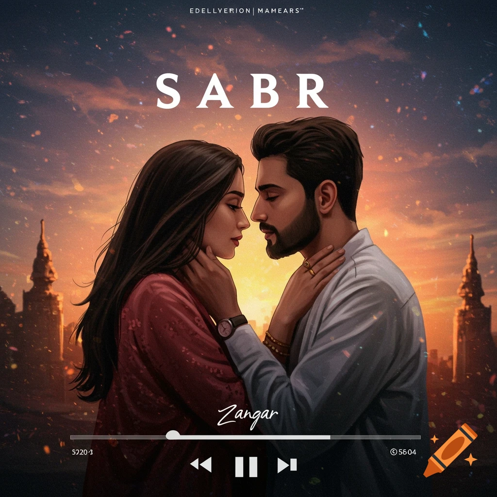 Album art of a couple embracing at sunset with text 'SABR Zangar'.