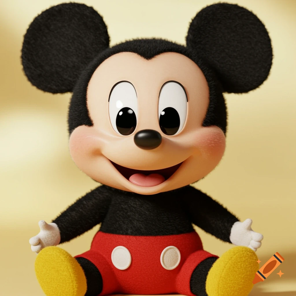 Cute fluffy baby Mickey Mouse sitting and smiling