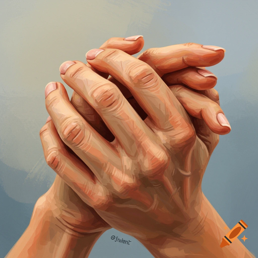 Two hands clasped together.