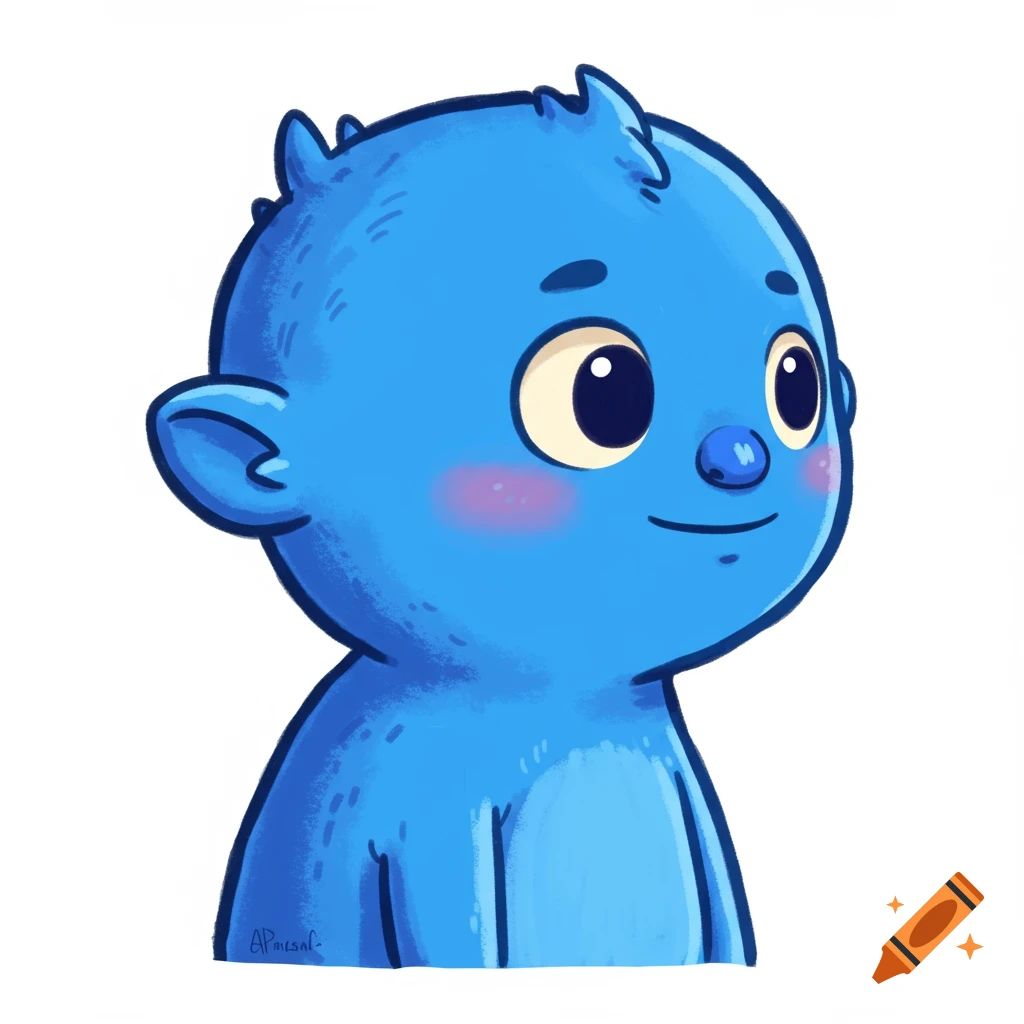 A cartoon-style depiction of a happy blue fantasy creature.