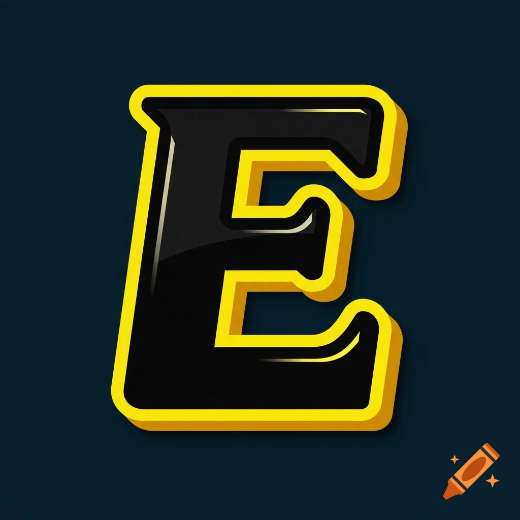 Stylized black and yellow letter E, digital art