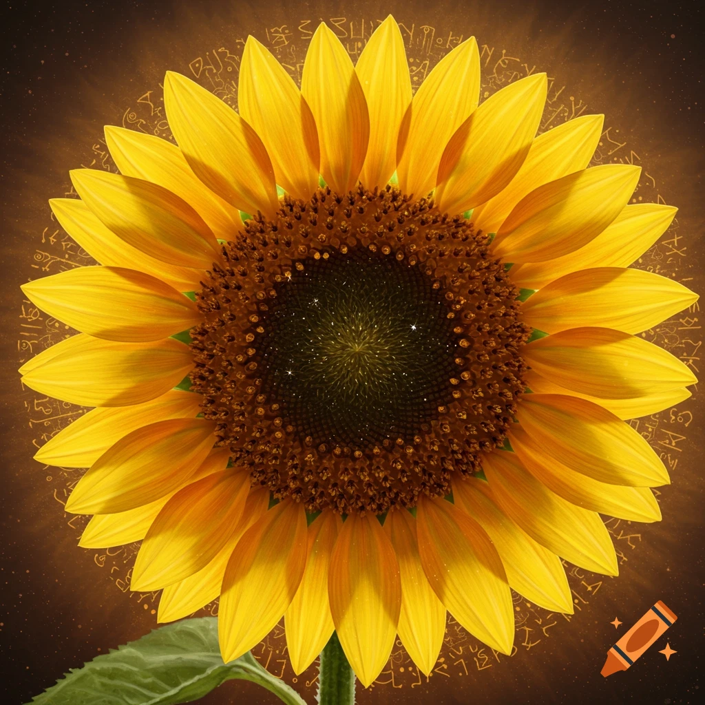 A sunflower with glowing spiritual symbols in the background.