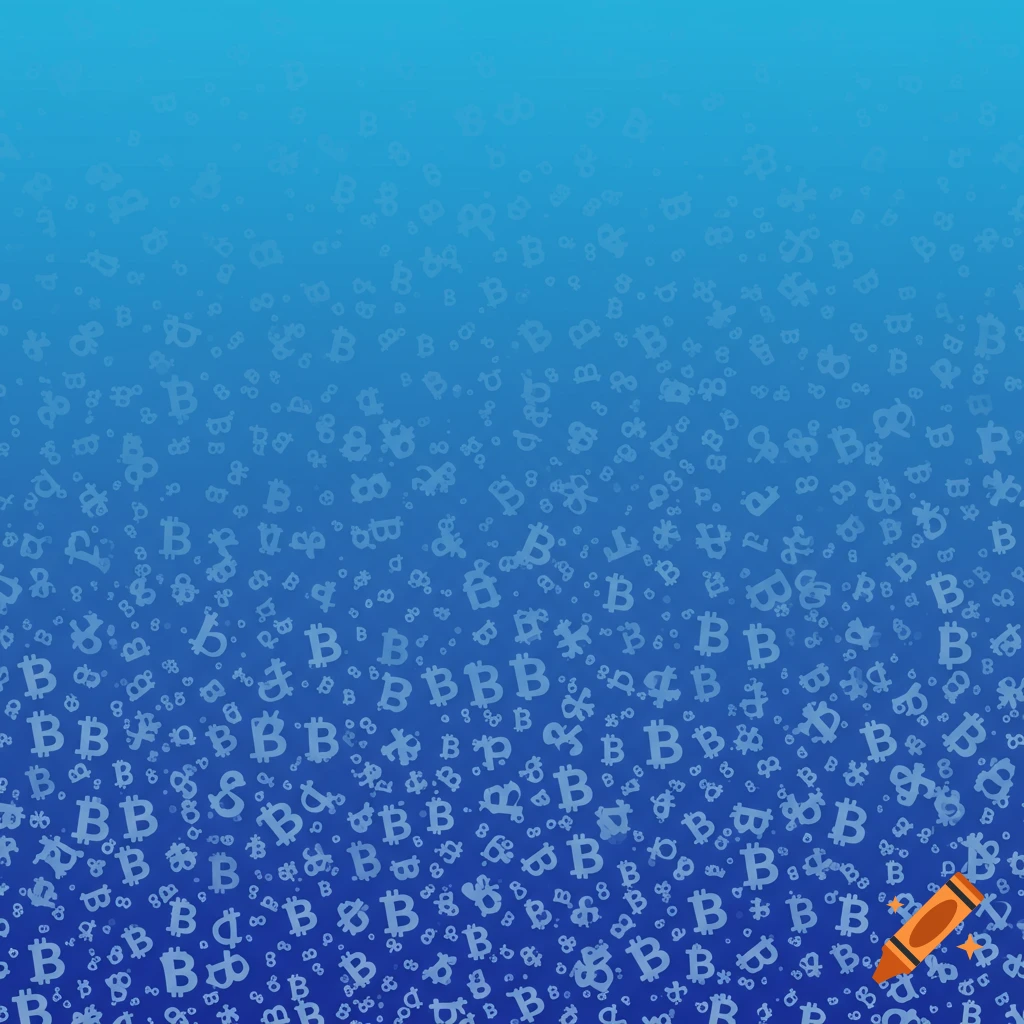 A blue gradient background covered in a pattern of small white symbols, including Bitcoin logos, scattered like snowflakes.