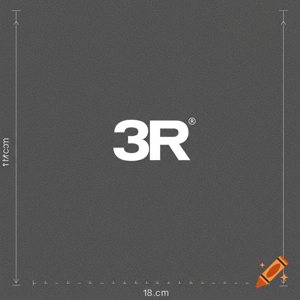 3R logo on a dark grey background with measurement markings and text '18.cm' and 'ft/rcon'.