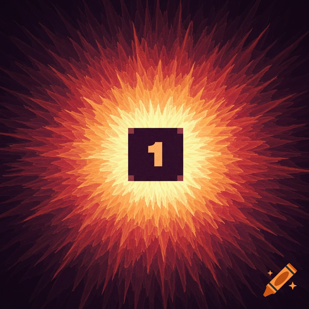 An abstract image of the number 1 inside a square, surrounded by fiery, spiky shapes.