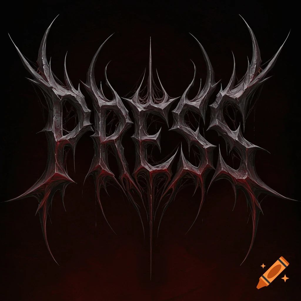 Black metal style logo text 'PRESS' with spider web details on a dark background.