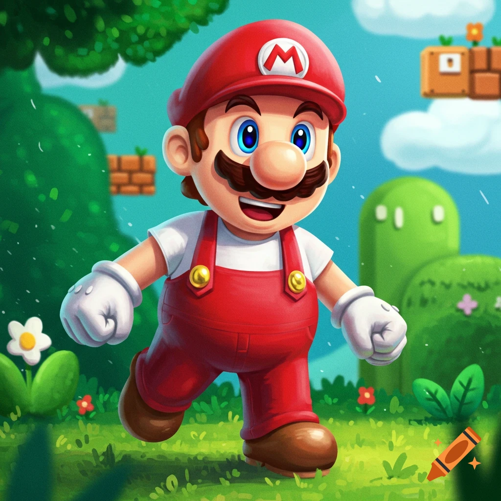 Mario walks in a grassy level with block platforms and pipes.