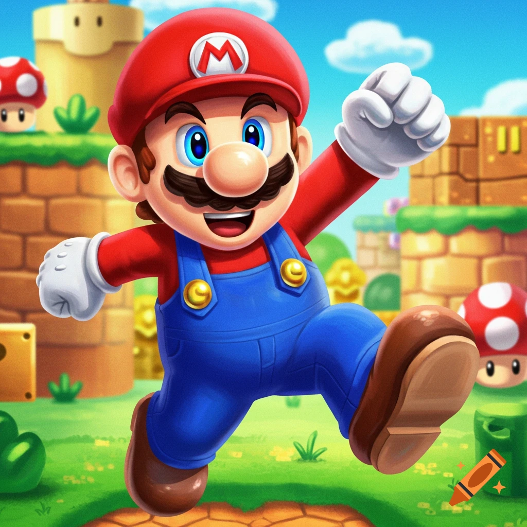 Mario jumping in a grassy Super Mario world level.