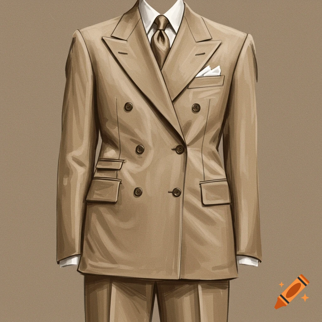 A beige double-breasted suit