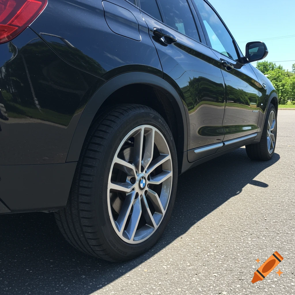 Black BMW X3 parked on asphalt on a sunny day