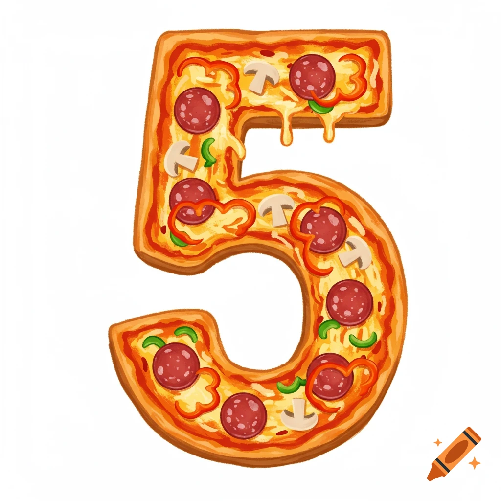 A pizza shaped like the number 5.