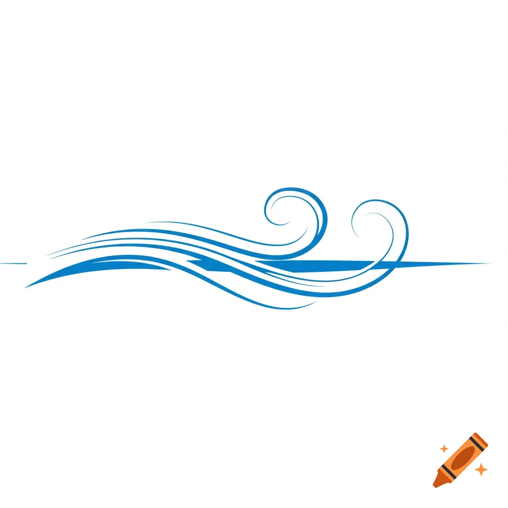 Blue abstract lines resembling wind or waves on a white background.