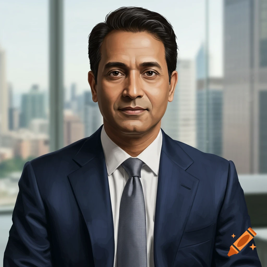 A man in a suit stands in front of an office window overlooking a city.