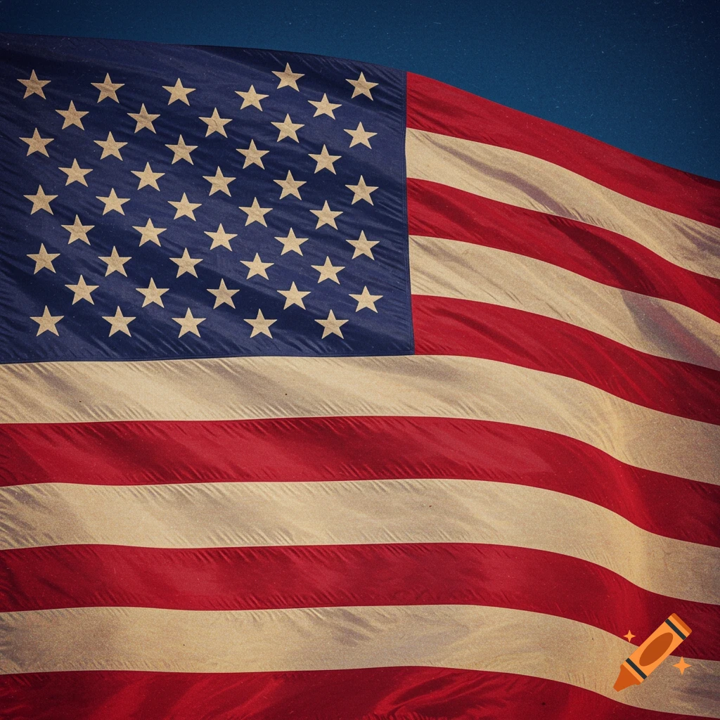 An American flag against a blue background.