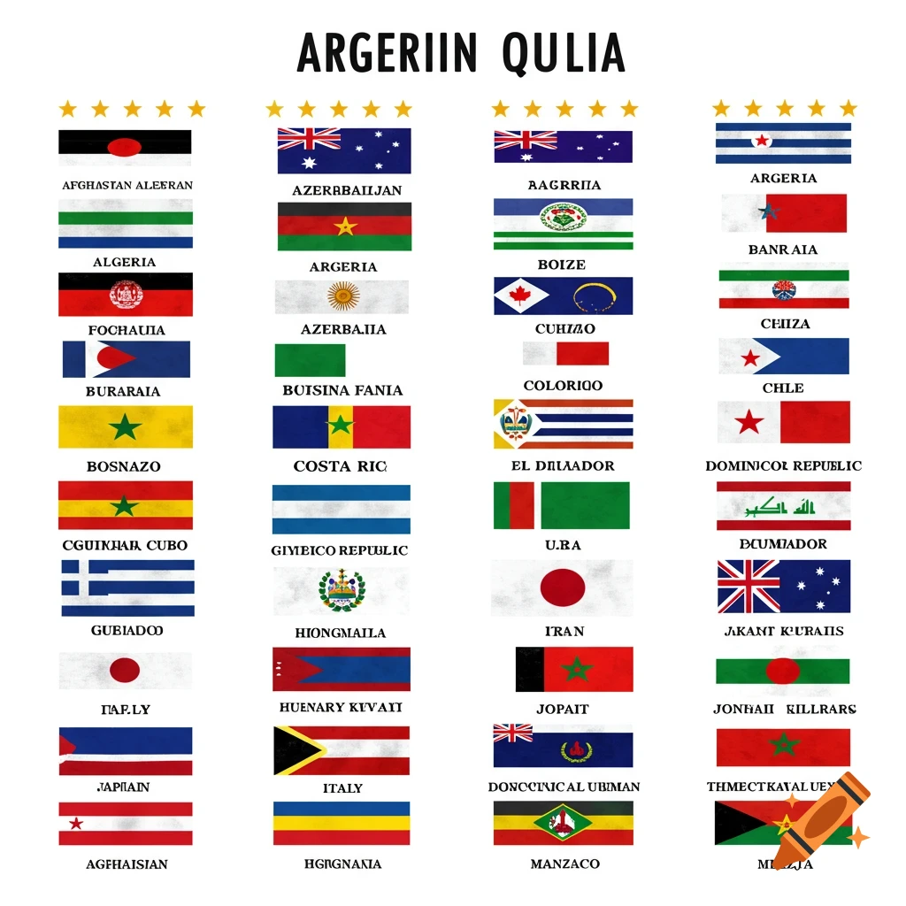Chart of countries in alphabetical order with flags on Craiyon