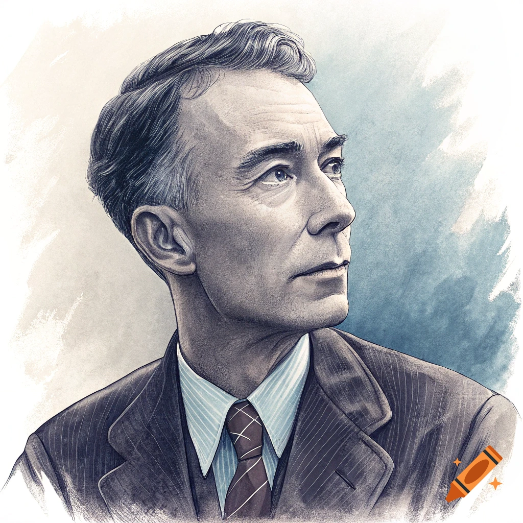 Sketch portrait of a man in a suit looking to the side.