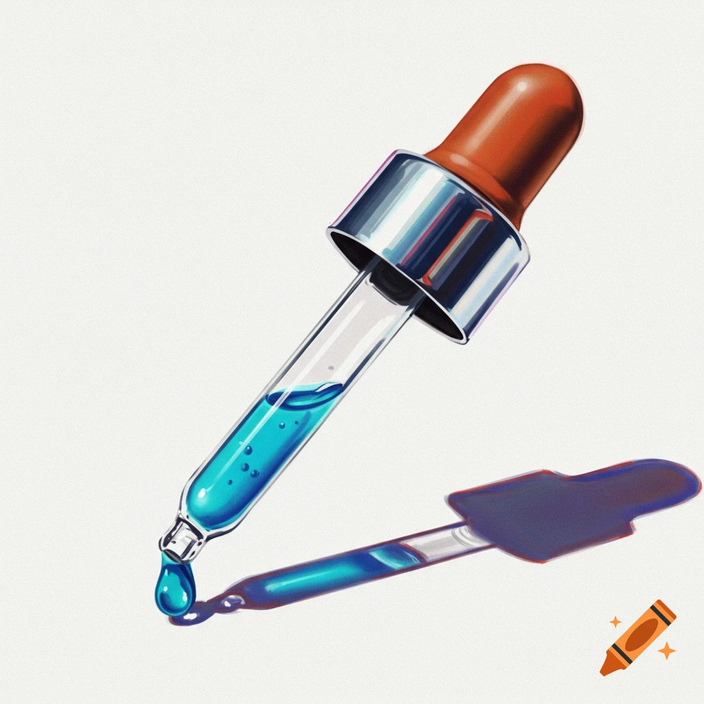 A dropper filled with blue liquid.