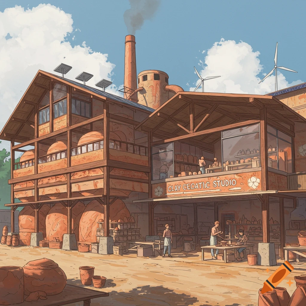 A clay production factory and ceramics studio with eco-sustainable architecture.