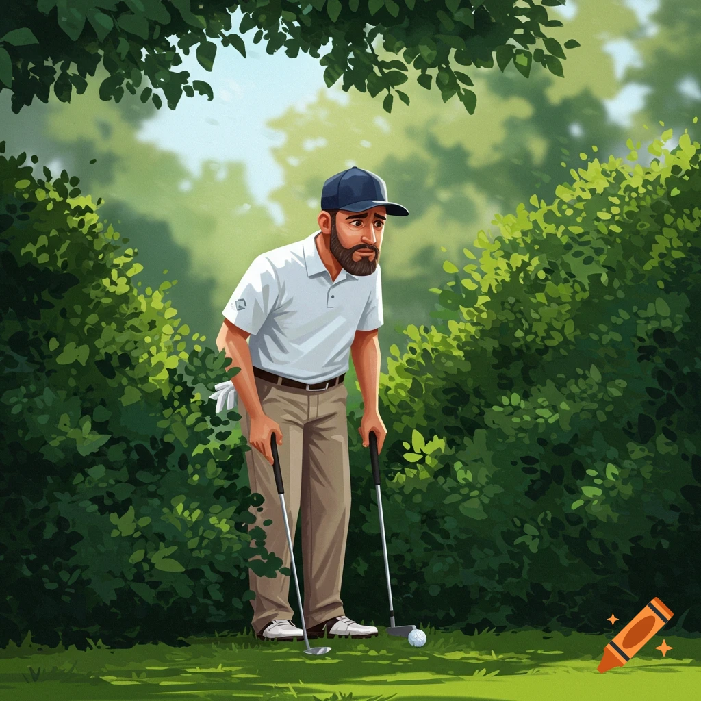 Golfer searching for a golf ball in bushes