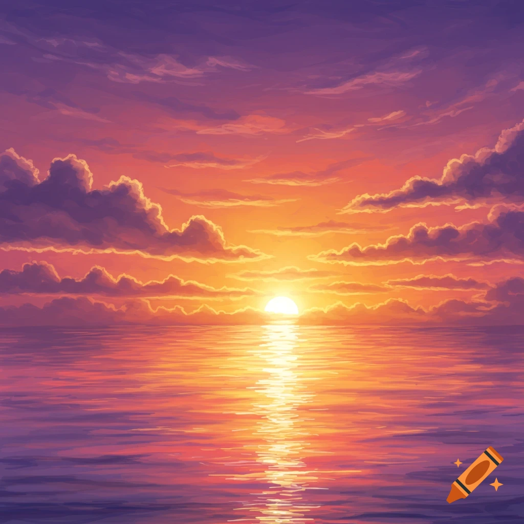 A beautiful sunrise over the ocean with vibrant clouds.