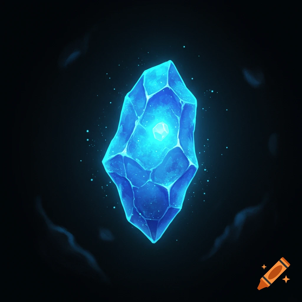 A blue magic stone floating on a dark background.