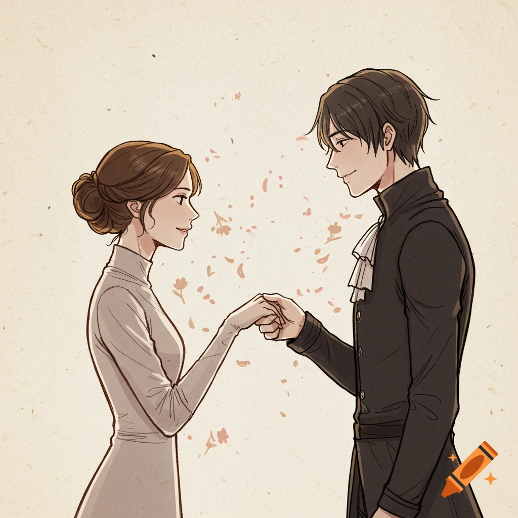 Illustration of a couple holding hands in a vintage style