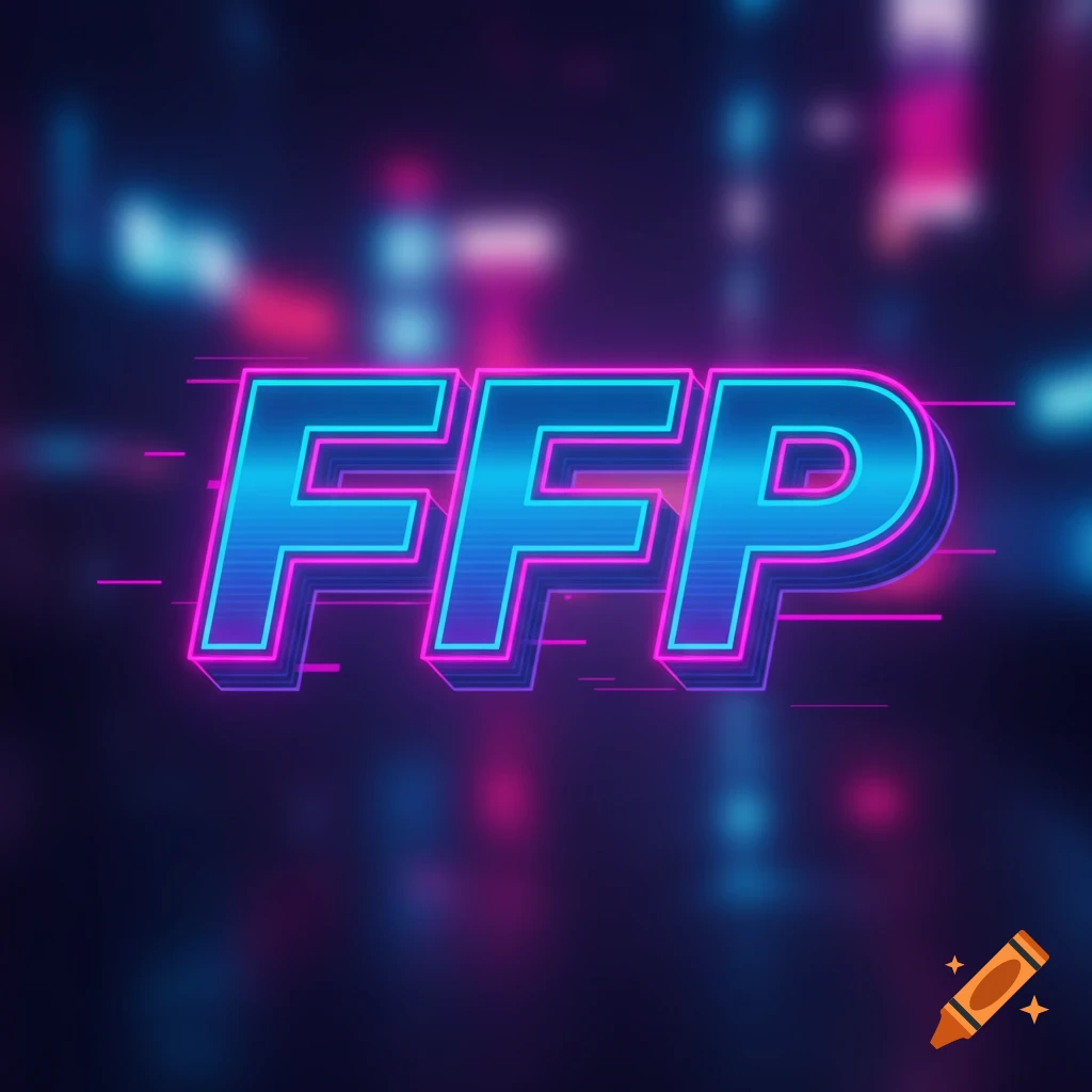 Neon FFP logo in pink and blue with a blurred bokeh background