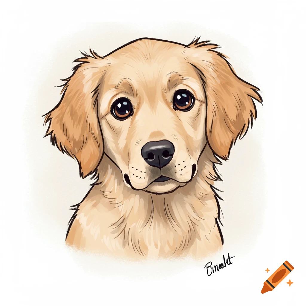 A digital drawing of a golden retriever puppy's head.