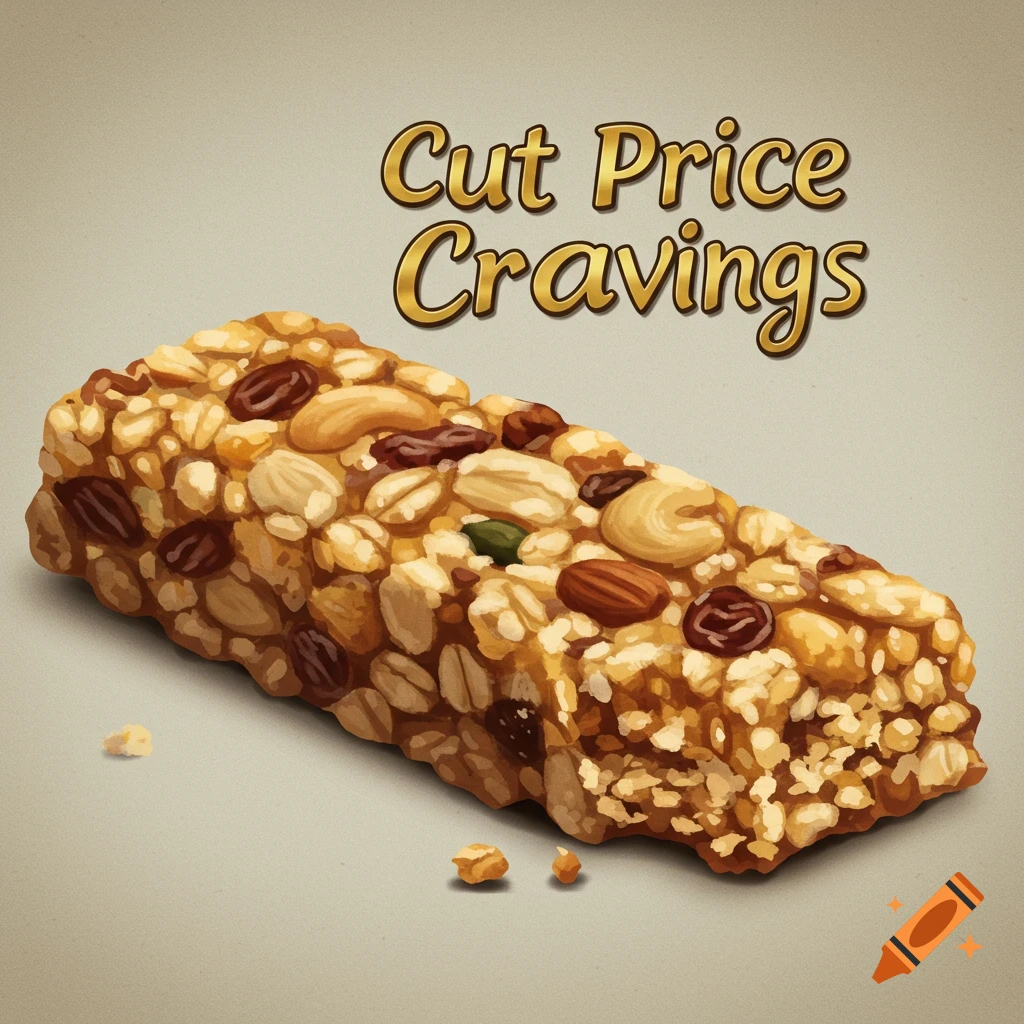 A granola bar with the title "Cut Price Cravings".
