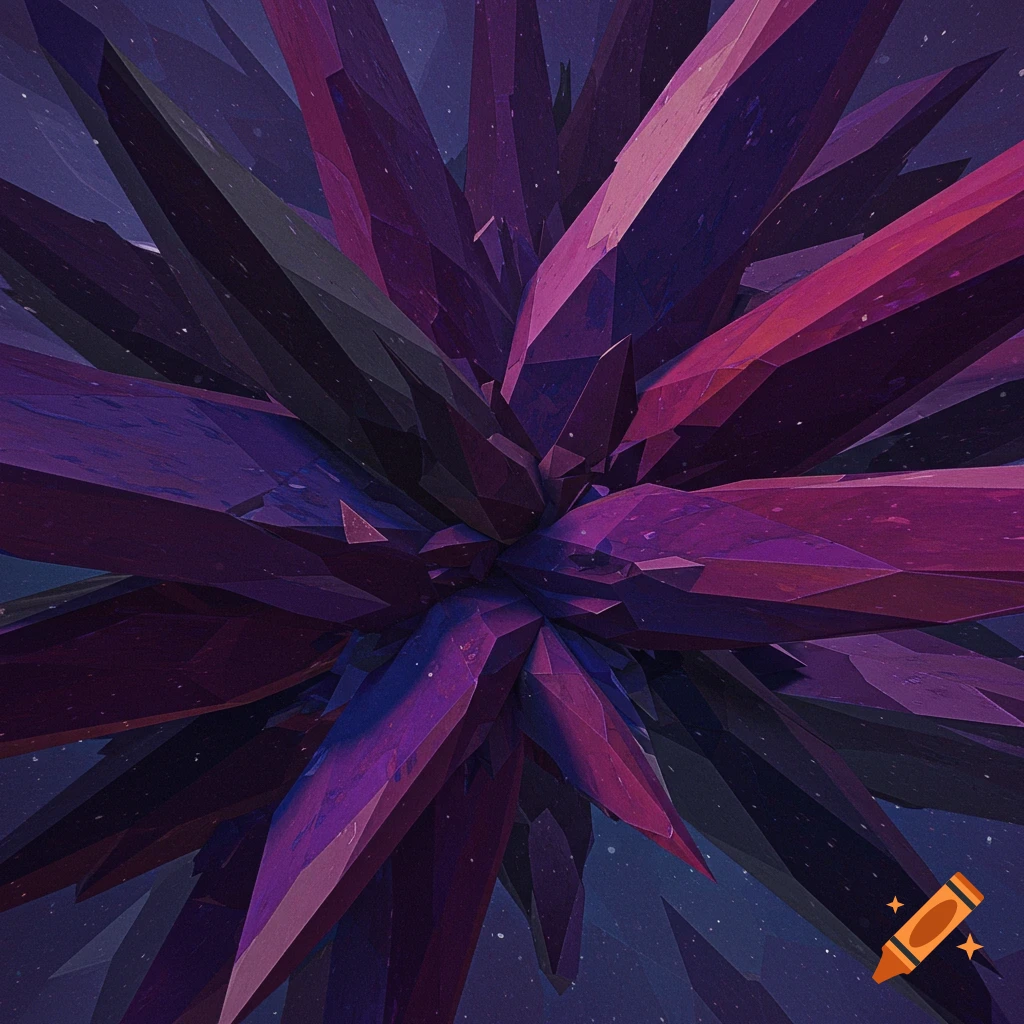 Abstract purple and pink crystals against a starry background.