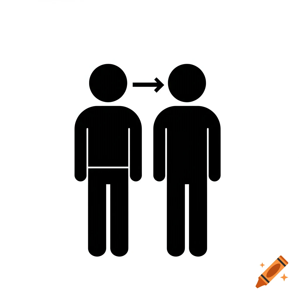 Black icon of two people figures with an arrow between their heads.