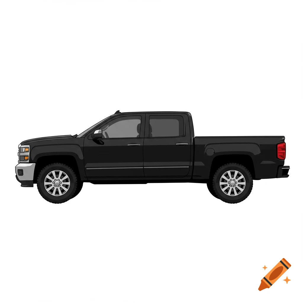 Side view vector illustration of a black pickup truck