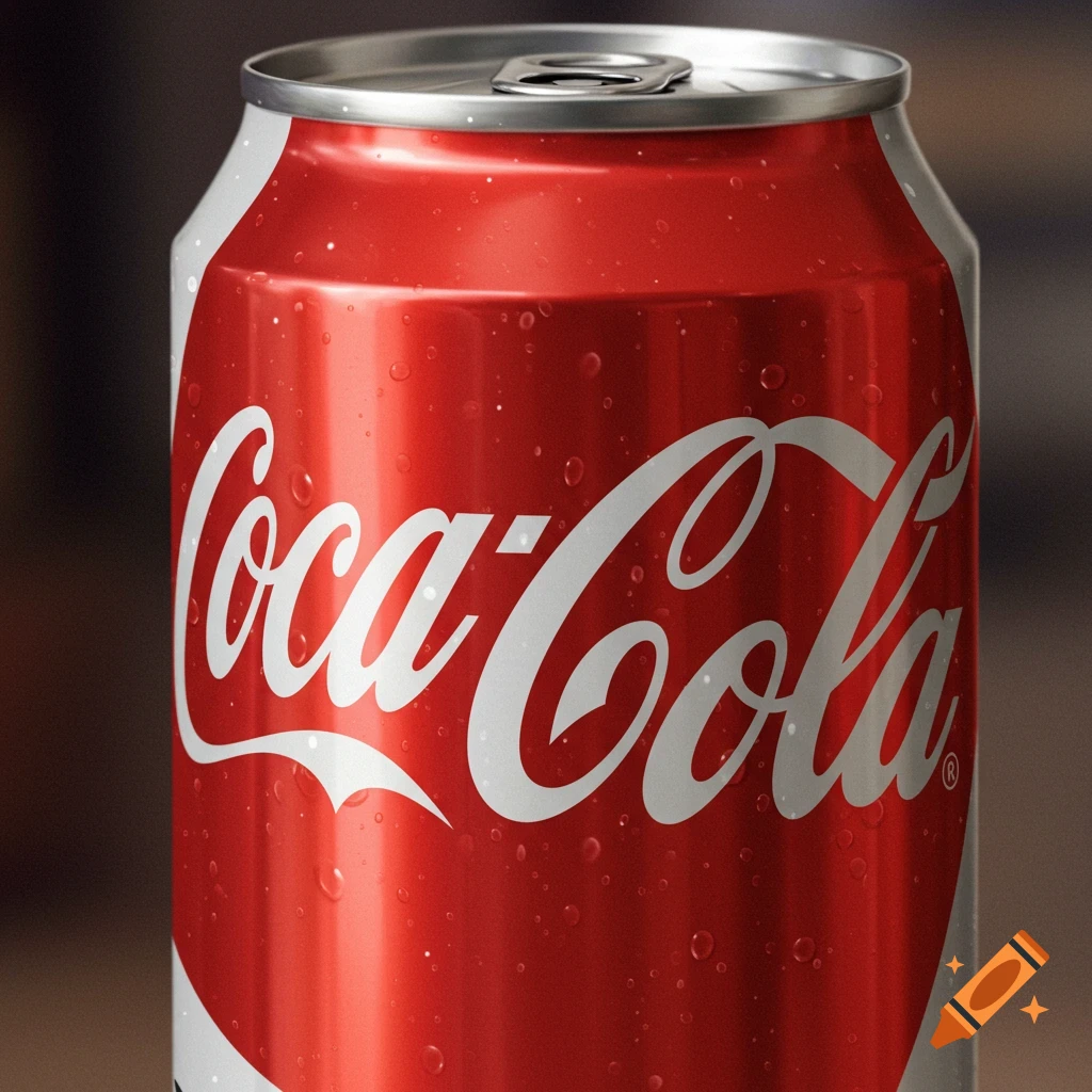 Close-up of a red Coca-Cola can covered in condensation.