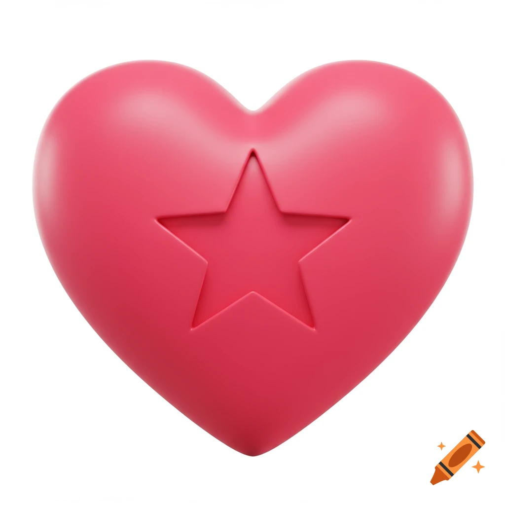 A 3D render of a solid pink heart with a 5-point star shape cut out in the center.